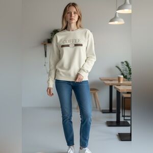 (GILDAN) White Coffee Graphic Sweatshirt